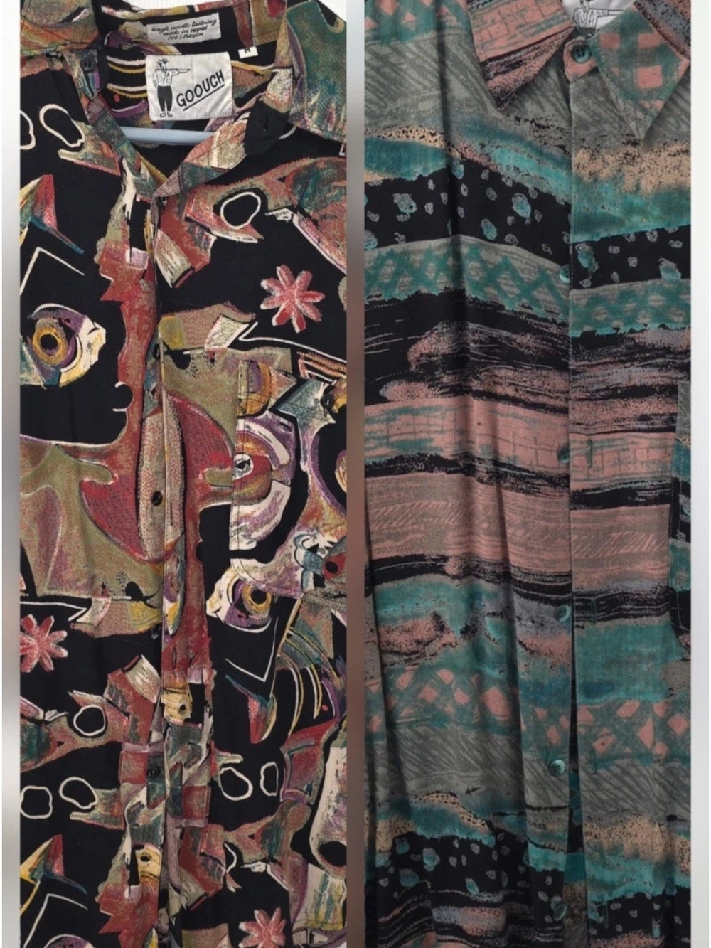 Vintage M Goouch Rayon Abstract Geometric Print Button Down Shirts Bundle Of 2